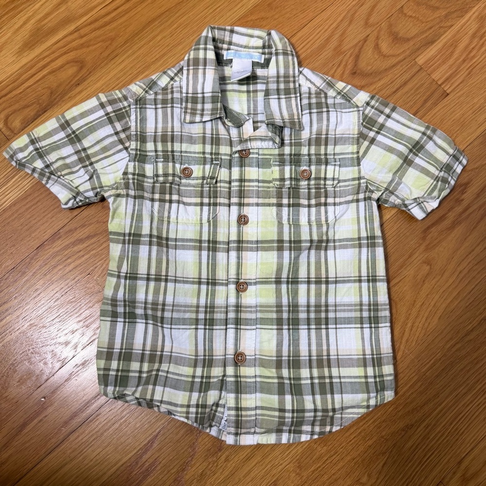 Janie and Jack Short Sleeve Plaid Cotton Button Up Shirt Size 2T